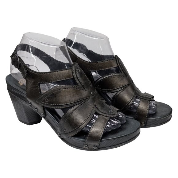 Dansko Nina Heeled Leather Sandals Womens Black Slingback 7707950200 Sz 38 / 7.5 - Picture 5 of 12